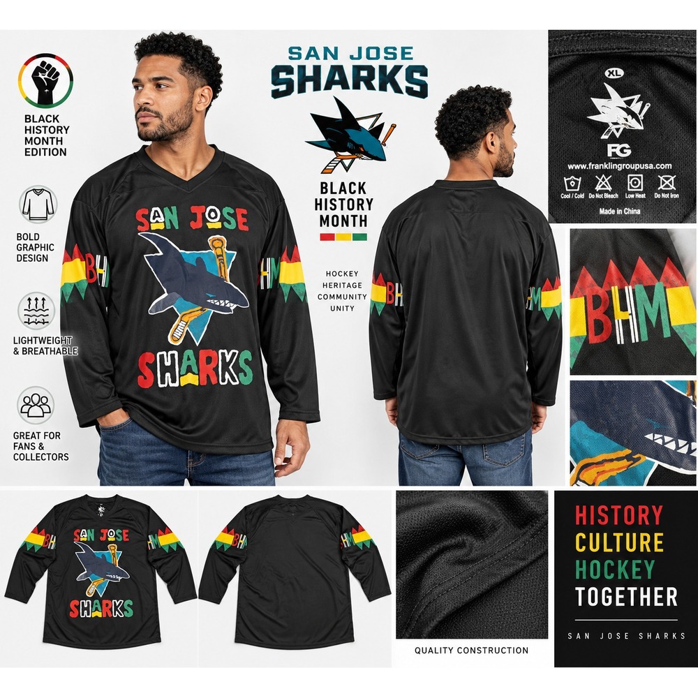 FG San Jose Sharks Black History Month NHL Jersey Men's XL BHM Long Sleeve Shirt